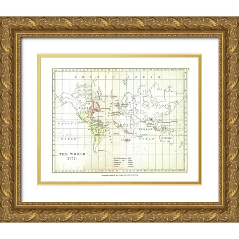 World in 1772 - Gardiner 1902 Gold Ornate Wood Framed Art Print with Double Matting by Gardiner