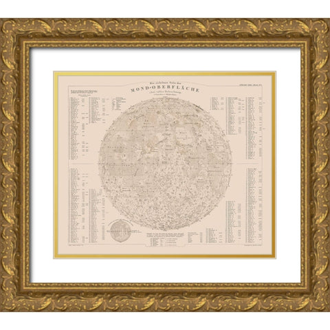 Moon Surface - Stieler 1885 Gold Ornate Wood Framed Art Print with Double Matting by Stieler