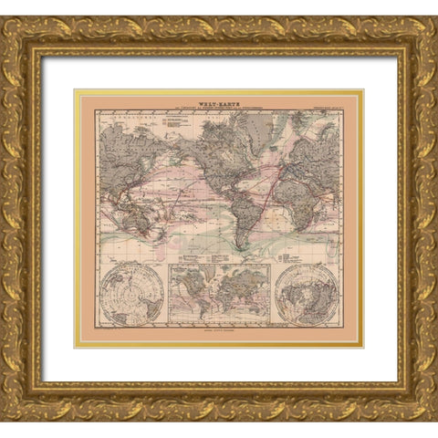 Sea Currents - Stieler 1885 Gold Ornate Wood Framed Art Print with Double Matting by Stieler