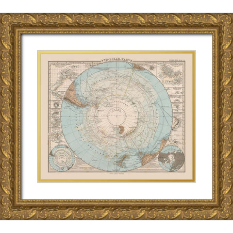 South Pole - Stieler 1885 Gold Ornate Wood Framed Art Print with Double Matting by Stieler
