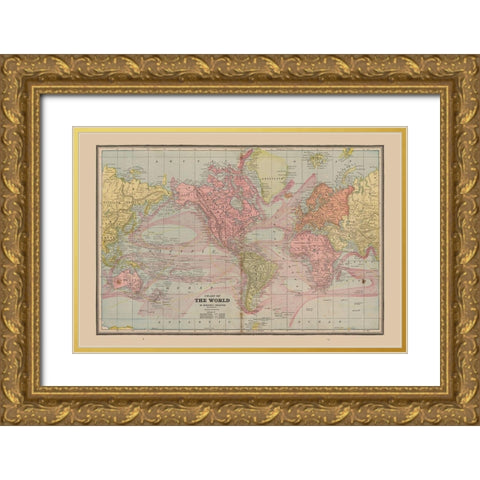 Chart of World - Cram 1888 Gold Ornate Wood Framed Art Print with Double Matting by Cram
