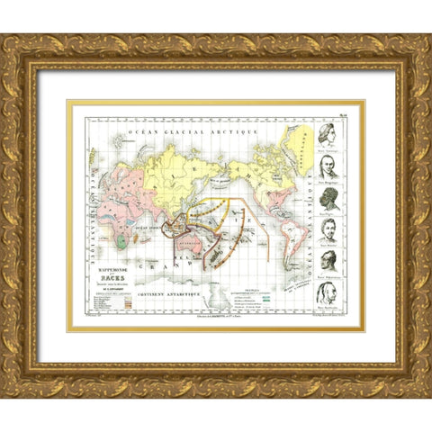World Races - Cortambert 1880 Gold Ornate Wood Framed Art Print with Double Matting by Cortambert