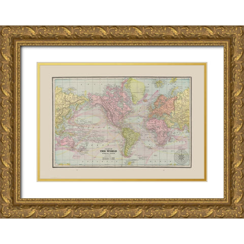 World Chart - Cram 1892 Gold Ornate Wood Framed Art Print with Double Matting by Cram