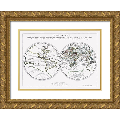 Old World New World - Sanson 1641 Gold Ornate Wood Framed Art Print with Double Matting by Sanson