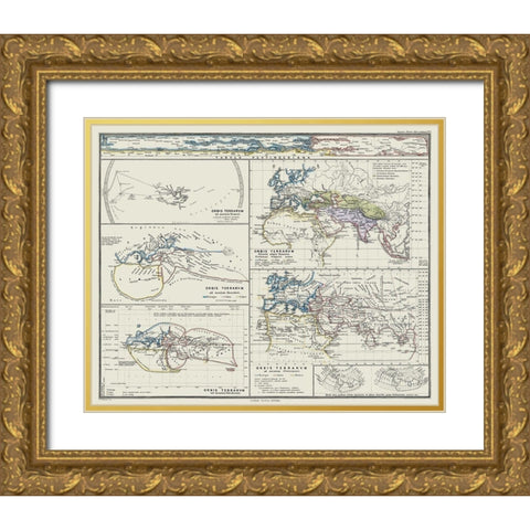 World as seen by Ancients - Spruner 1865 Gold Ornate Wood Framed Art Print with Double Matting by Spruner