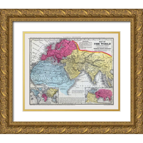 World as Known to Ancients - Mitchell 1844 Gold Ornate Wood Framed Art Print with Double Matting by Mitchell