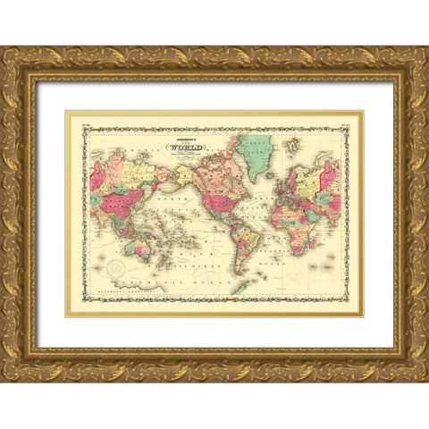 Mercator Projection - Johnson Gold Ornate Wood Framed Art Print with Double Matting by Johnson