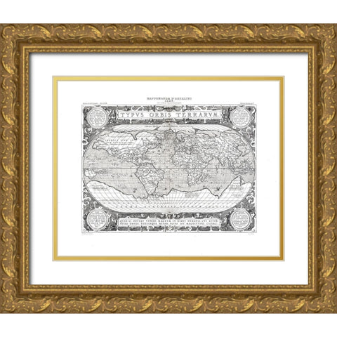 World - Ortelius 1587 Gold Ornate Wood Framed Art Print with Double Matting by Ortelius