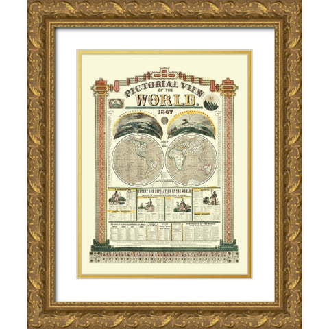 World Pictorial View - Phelps 1847 Gold Ornate Wood Framed Art Print with Double Matting by Phelps