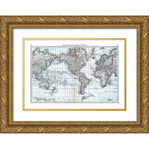 World - Rand McNally Gold Ornate Wood Framed Art Print with Double Matting by Rand McNally