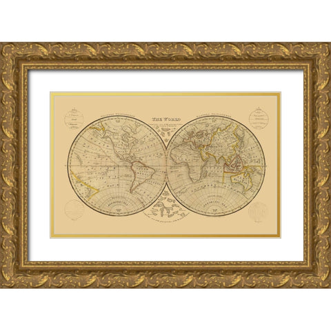 World Hemispheres Gold Ornate Wood Framed Art Print with Double Matting by Unknown
