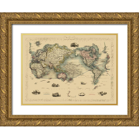 World Gold Ornate Wood Framed Art Print with Double Matting by Unknown