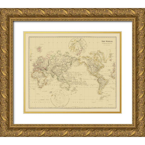 Mercator Projection - Arrowsmith 1835 Gold Ornate Wood Framed Art Print with Double Matting by Arrowsmith