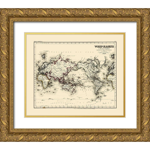 World - Meyer 1844 Gold Ornate Wood Framed Art Print with Double Matting by Meyer
