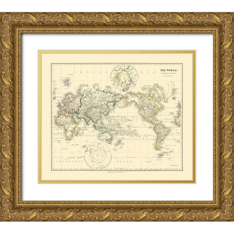 Mercator Projection - Arrowsmith 1844 Gold Ornate Wood Framed Art Print with Double Matting by Arrowsmith
