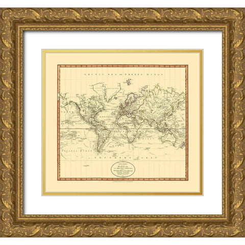 Mercator Projection - Cary 1801 Gold Ornate Wood Framed Art Print with Double Matting by Cary