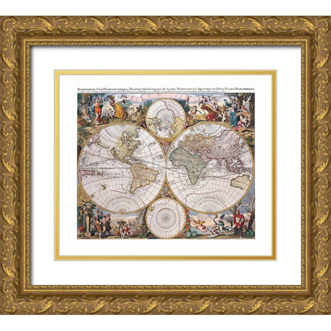 World Hydrographic - Valck Gold Ornate Wood Framed Art Print with Double Matting by Valck