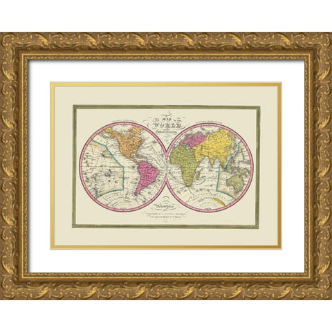 World Globular Projection - Mitchell 1846 Gold Ornate Wood Framed Art Print with Double Matting by Mitchell