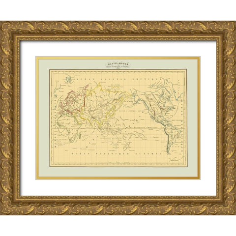 Mercator Projection - 1831 Gold Ornate Wood Framed Art Print with Double Matting by Unknown