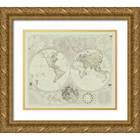Terraqueous Globe - Sayer 1787 Gold Ornate Wood Framed Art Print with Double Matting by Sayer