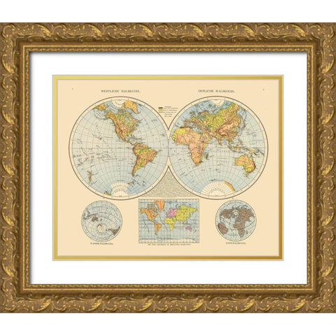 Eastern Western Hemispheres Gold Ornate Wood Framed Art Print with Double Matting by Unknown