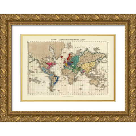 American Independence 1783 World - Seely 1830 Gold Ornate Wood Framed Art Print with Double Matting by Seely