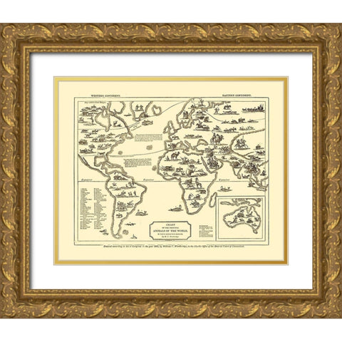 Animals of World - Woodbridge 1831 Gold Ornate Wood Framed Art Print with Double Matting by Woodbridge