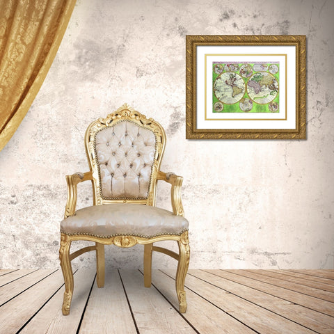 World Continents - Coronelli 1742 Gold Ornate Wood Framed Art Print with Double Matting by Coronelli