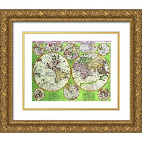 World Continents - Coronelli 1742 Gold Ornate Wood Framed Art Print with Double Matting by Coronelli