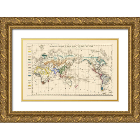 Distribution of People Globe - Vincent Gold Ornate Wood Framed Art Print with Double Matting by Vincent