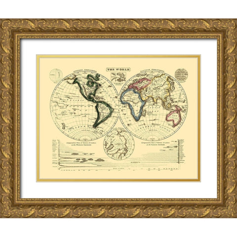 Geographical Divisions World Gold Ornate Wood Framed Art Print with Double Matting by Unknown