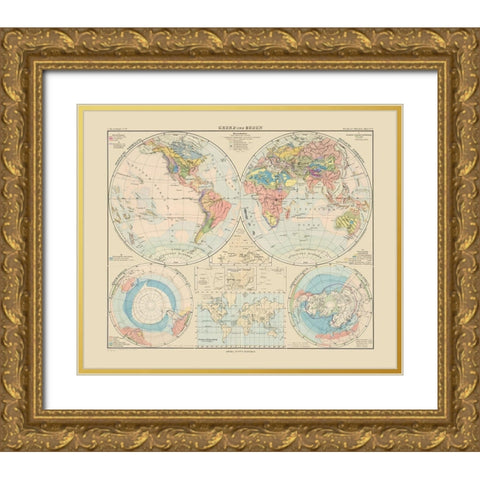 World - Perthes 1892 Gold Ornate Wood Framed Art Print with Double Matting by Perthes