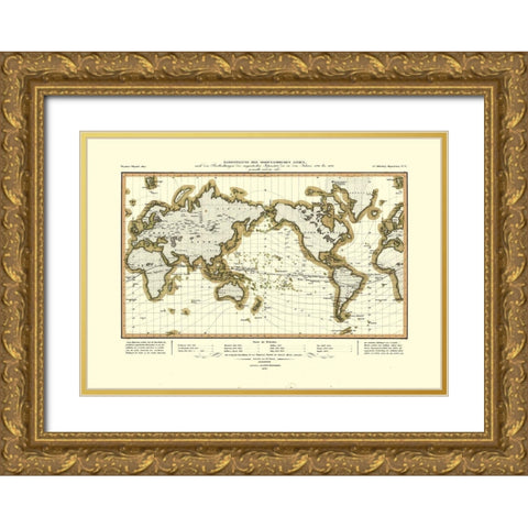 Isodynamic Lines 1790 to 1830 World - Perthes 1837 Gold Ornate Wood Framed Art Print with Double Matting by Perthes