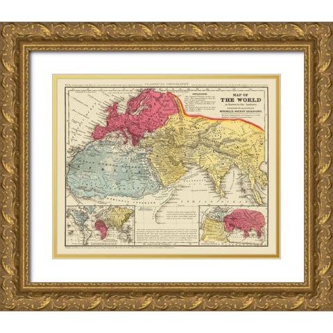 World Known to Ancients - Mitchell 1844 Gold Ornate Wood Framed Art Print with Double Matting by Mitchell