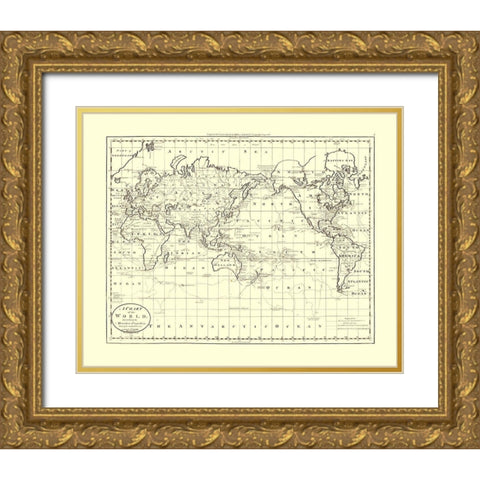 World Captain Cook Discoveries Gold Ornate Wood Framed Art Print with Double Matting by Unknown