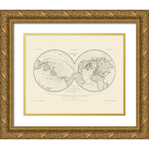 World Isodynamic Lines - Perthes 1839 Gold Ornate Wood Framed Art Print with Double Matting by Perthes