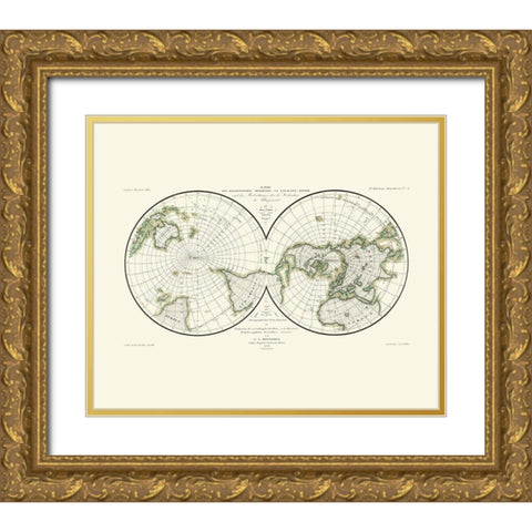 Magnetic Meridians Parallel Circuits Gold Ornate Wood Framed Art Print with Double Matting by Duperrey