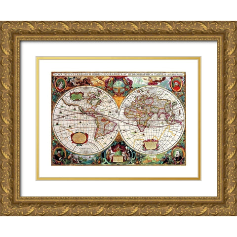 World - Hondio 1630 Gold Ornate Wood Framed Art Print with Double Matting by Hondio