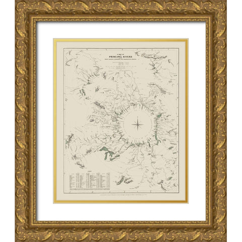 World Principal Rivers - Baldwin 1834 Gold Ornate Wood Framed Art Print with Double Matting by Baldwin