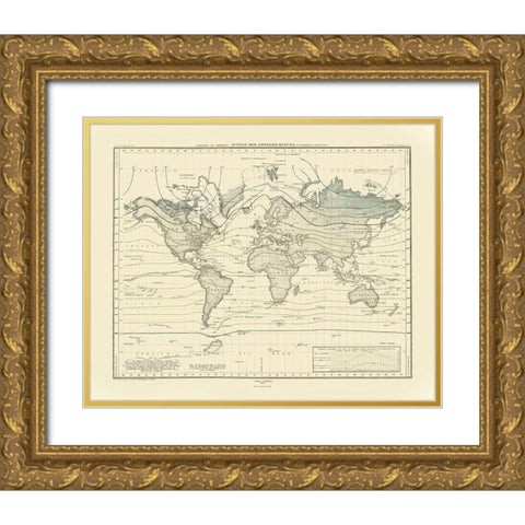 World Isothermal Curves - Perthes 1838 Gold Ornate Wood Framed Art Print with Double Matting by Perthes
