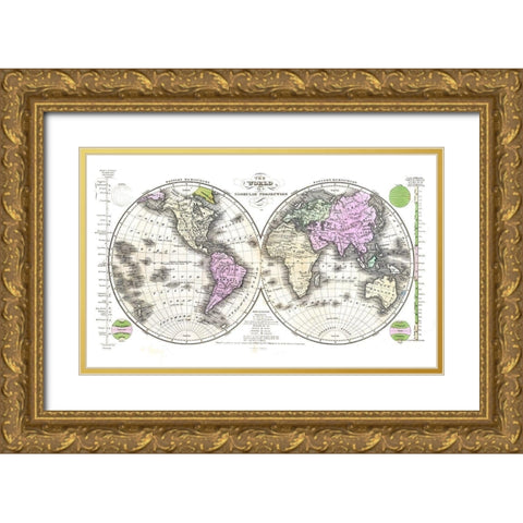 Globular Projection - Robinson 1829 Gold Ornate Wood Framed Art Print with Double Matting by Robinson
