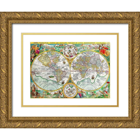 World - Plancio 1594 Gold Ornate Wood Framed Art Print with Double Matting by Plancio