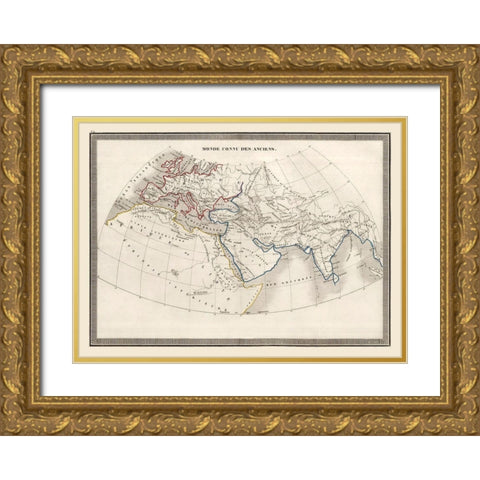 World as Known to Ancients - Monin 1839 Gold Ornate Wood Framed Art Print with Double Matting by Monin