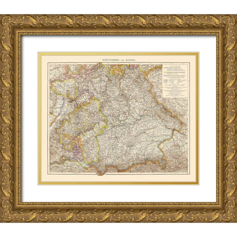 Wurtemberg Bavaria Germany - Andree 1895 Gold Ornate Wood Framed Art Print with Double Matting by Andree