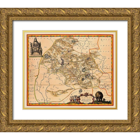Yunnan Province China - Blaeu 1655 Gold Ornate Wood Framed Art Print with Double Matting by Blaeu