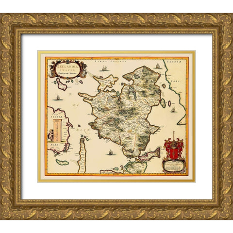 Denmark - Blaeu 1662 Gold Ornate Wood Framed Art Print with Double Matting by Blaeu
