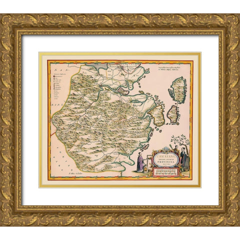 Zhejiang Province China - Blaeu 1655 Gold Ornate Wood Framed Art Print with Double Matting by Blaeu