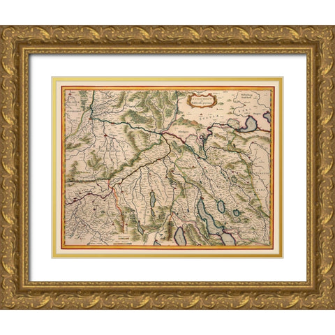 Zurich Region Switzerland - Blaeu 1635 Gold Ornate Wood Framed Art Print with Double Matting by Blaeu