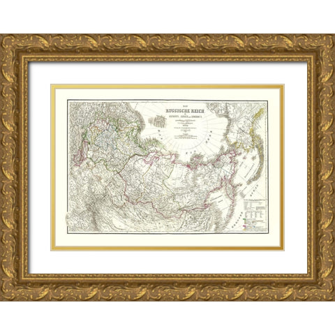Russian Empire Europe Asia America - Weimer 1855 Gold Ornate Wood Framed Art Print with Double Matting by Weimer