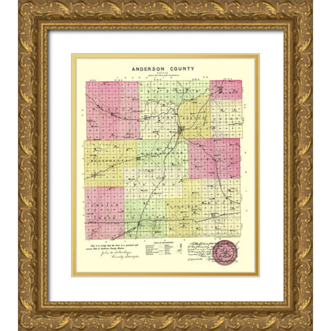 Anderson Kansas - Everts 1887 Gold Ornate Wood Framed Art Print with Double Matting by Everts